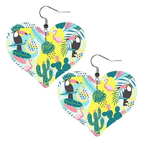Tukan Flamingo Kaktus Herz Form Leder Ohrringe Frauen Mädchen einfache baumelnde Ohrringe Geschenke für Sie von AOOEDM