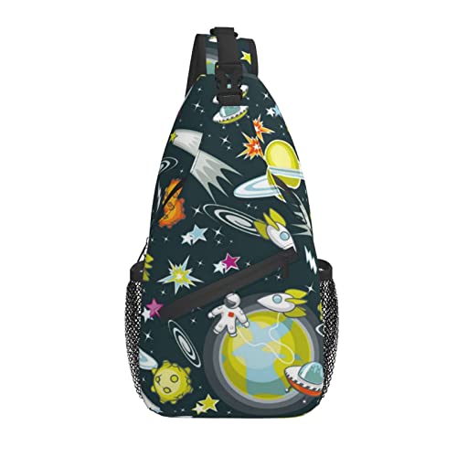 UFO Alien Sling Rucksack Crossbody Brusttasche Reisen Wandern Daypack Space Planet Crossbody Umhängetasche für Damen Herren von AOOEDM