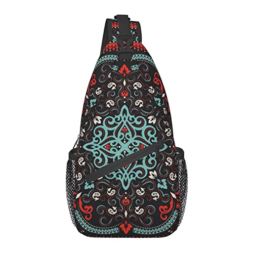Umhängetasche für Männer Frauen, für Blumen Paisley Bandana Muster Rot Schwarz, Schulterrucksack Brusttaschen Umhängetasche Tagesrucksack für Outdoor Wandern Camping Radfahren Umhängetasche für Männer Frauen, für Blumen Paisley Bandana Muster Rot Schwarz, Schulterrucksack Brusttaschen Umhängetasche Tagesrucksack für Outdoor Wandern Camping Radfahren von AOOEDM