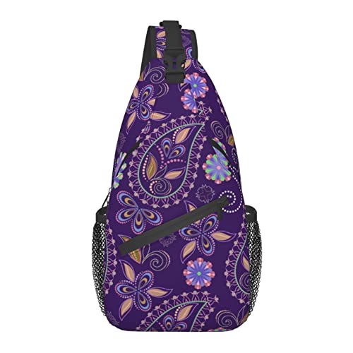 Umhängetasche für Männer Frauen, für Lila Paisley, Schulterrucksack, Brusttaschen, Crossbody-Tagesrucksack für Outdoor, Wandern, Camping, Radfahren von AOOEDM