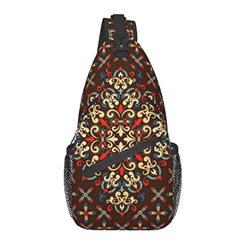 Umhängetasche für Männer Frauen, für traditionelles Blumen-Paisley-Bandana-Muster, braun, Schulterrucksack, Brusttaschen, Crossbody-Tagesrucksack für Outdoor, Wandern, Camping, Radfahren von AOOEDM