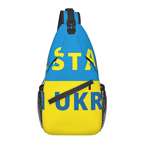 Umhängetasche für Männer und Frauen, denn wir Stehen mit der Nationalflagge der Ukraine, Schulterrucksack, Brusttaschen, Crossbody-Tagesrucksack für Outdoor, Wandern, Camping, Radfahren von AOOEDM