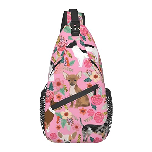 Umhängetasche für Männer und Frauen, für Chihuahua-Hund, niedliches Rosa, Schulterrucksack, Brusttaschen, Crossbody-Tagesrucksack für Outdoor, Wandern, Camping, Radfahren von AOOEDM