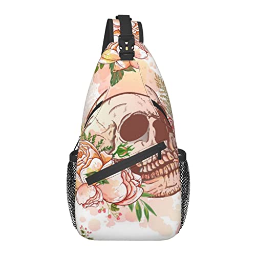 Umhängetasche für Männer und Frauen, für Rosenblumen, Tag der Toten, Zuckerschädel, Schulterrucksack, Brusttaschen, Crossbody-Tagesrucksack für Outdoor, Wandern, Camping, Radfahren von AOOEDM