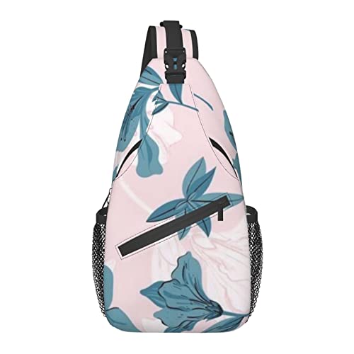 Umhängetasche für Männer und Frauen, für rosa Blumen, Schulterrucksack, Brusttaschen, Crossbody-Tagesrucksack für Outdoor, Wandern, Camping, Radfahren von AOOEDM