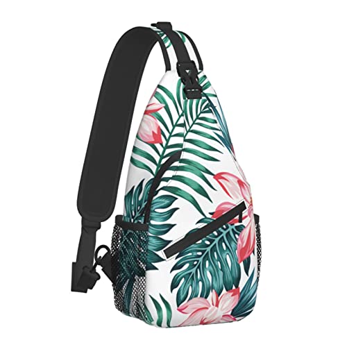 Umhängetasche mit tropischen Blumen und Blättern für Damen und Herren, Crossbody-Schultertaschen, lässiger Sling-Rucksack, Brusttasche, Reisen, Wandern, Tagesrucksack für den Außenbereich von AOOEDM