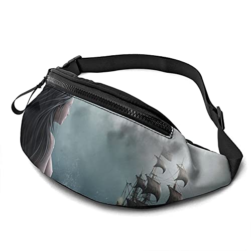 Verstellbarer Gürtel Gürteltasche Meerjungfrau Mädchen und Segeln auf dem Meer Piratenschiff Druck Mode Lässig Gürteltasche ‏ür Reisen Wandern Radfahren Laufen, Unisex. von AOOEDM