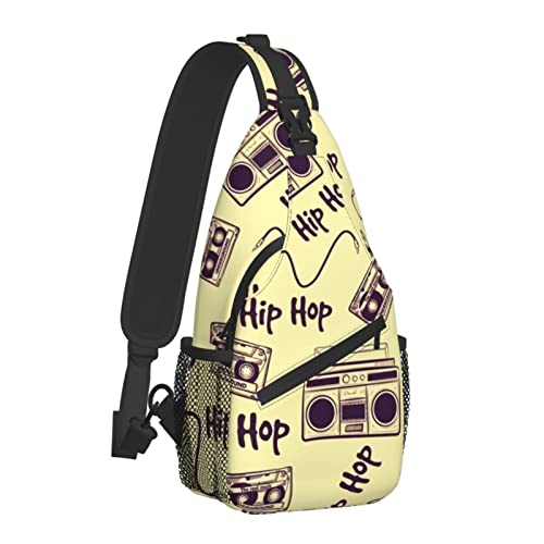 Vintage-Muster mit Alter Musik Hip Hop Sling Bag für Damen Herren, Crossbody Umhängetaschen Casual Sling Rucksack Brusttasche Reisen Wandern Daypack für Outdoor von AOOEDM