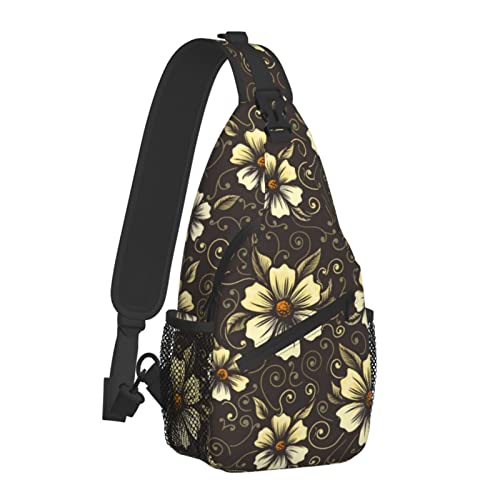 Vintage Nahtlose Blumenmuster Sling Bag für Damen Herren, Umhängetaschen Casual Sling Rucksack Brusttasche Reisen Wandern Daypack Outdoor von AOOEDM