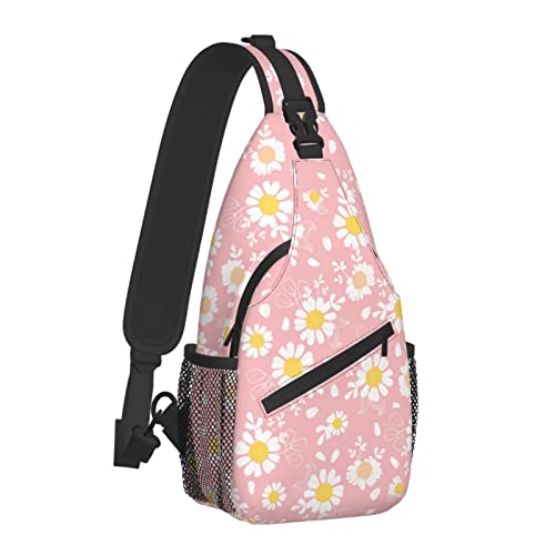 Vintage Pink Gänseblümchen Ditsy Sling Bag für Damen Herren, Crossbody Umhängetaschen Casual Sling Rucksack Brusttasche Reisen Wandern Daypack Outdoor von AOOEDM