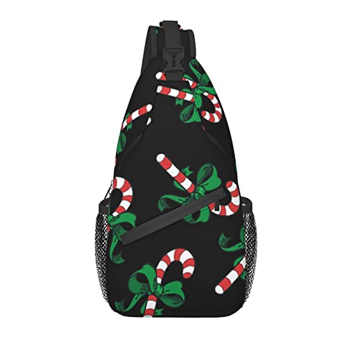 Weihnachten Candy Cane Crossbody Sling Rucksack Sling Bag Reisen Wandern Brusttasche Daypack von AOOEDM