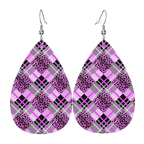Weihnachten Plaid Leder Ohrringe für Frauen baumeln Ohrring Tropfen Anhänger mit Haken Geschenke für Erwachsene Mädchen von AOOEDM
