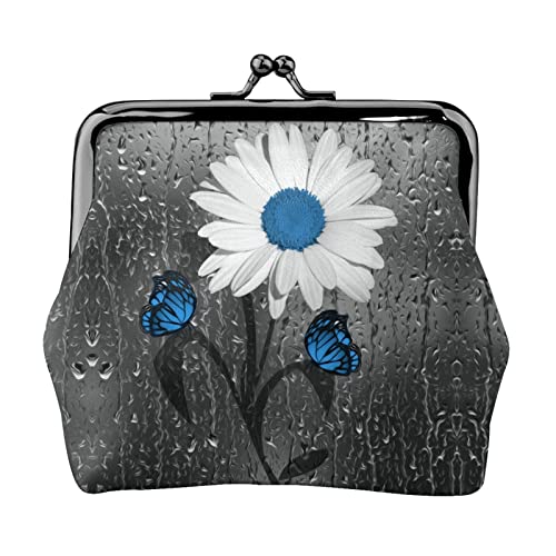 Weiß Blau Gänseblümchen Print Kleine Geldbörse Ledertasche mit Kussschloss Kleingeldbörse Geschenke für Männer und Frauen von AOOEDM