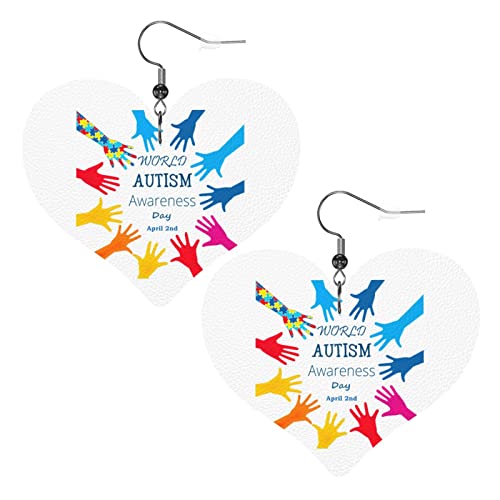Welt-Autismus-Bewusstseinstag-Lederohrringe für Frauen baumelnder Ohrring-Tropfen-Herz-Anhänger mit Hakengeschenken für erwachsenes Mädchen von AOOEDM