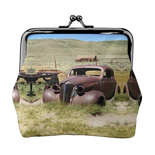 Wheels Abandoned In The Desert Print Kleine Geldbörse Ledertasche mit Kussschloss zum Wechseln von Geldbeuteln Geschenken für Männer und Frauen von AOOEDM