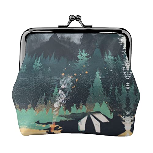 Wilderness Nature Camping Print Small Coin Purse Kiss-Lock Leather Pouch Change Wallet Gifts for Men Women von AOOEDM