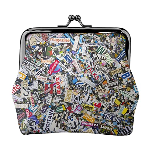 Word from Old Magazine Damen-Ledergeldbörse, Kleingeldbeutel mit Kiss-Lock-Verschluss, Schnallen-Geldbörse für Mädchen, Geschenk von AOOEDM