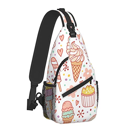 Yummy Ice Cream Pattern Sling Bag Für Damen Herren, Umhängetaschen Casual Sling Rucksack Brusttasche Reisen Wandern Daypack Für Outdoor von AOOEDM