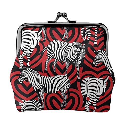 Zebra auf rotem Herz Damen-Leder-Geldbörse, Kleingeldbeutel mit Kiss-Lock-Verschluss, Schnallen-Geldbörse für Mädchen-Geschenk von AOOEDM