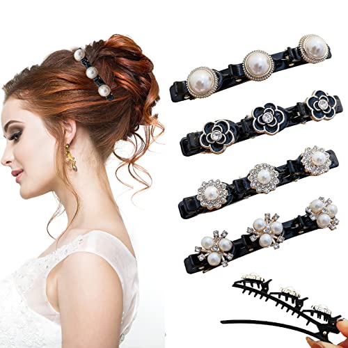 4 Stück Haarspange mit Kristallblume, Perle Funkelnde Haarspange, Kolibri Haarspange mit 3 Clips für Damen, MäDchen, Kinder von AOOGON