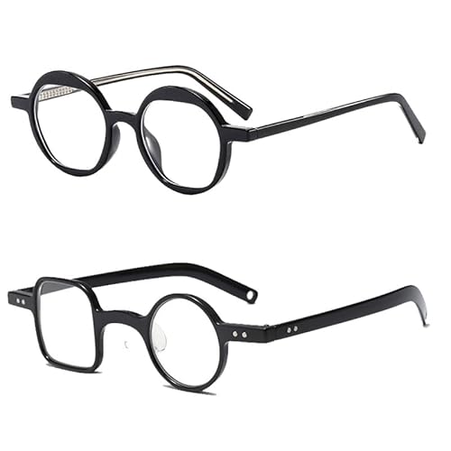 2Pack Lesebrille Damen Herren, Round Quadrat Nerd Brille, Mode Anti-Blaulicht UV-Schutz Lesehilfe Anti-Glanz (Schwarz, 3, x) von AOOLIA