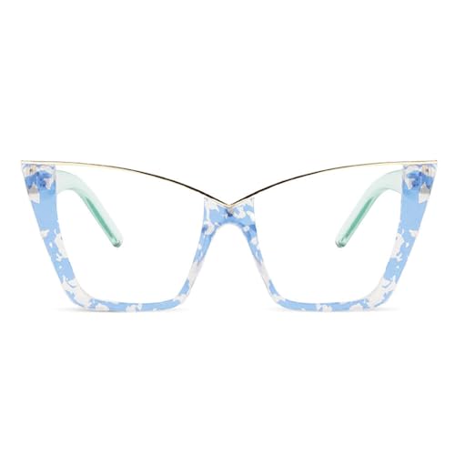 AOOLIA Dicker Rahmen Lesebrille Damen, Großer Mode Lesen Gläser Brille, Anti-Blaulicht UV-Schutz Anti-Ermüdung Lesehilfe Brill (Blau, 0, x) von AOOLIA