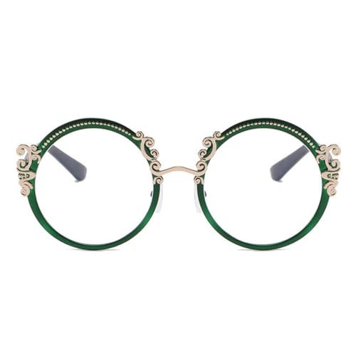 AOOLIA Retro Lesebrille Damen, Large Round Lesen Gläser Brille, Mode Modellieren Anti-Blaulicht UV-Schutz Lesehilfe (Grün, 0, x) von AOOLIA