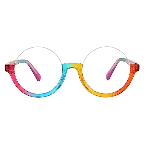 AOOLIA Runde Unisex Lesebrille Halbrahmen Ultradünne Leseständer mit Reißverschluss Presbyopie Brille mit Antiblaues Licht Federscharnier für Damen Herren (Arcobaleno, 2, Dioptrien) von AOOLIA