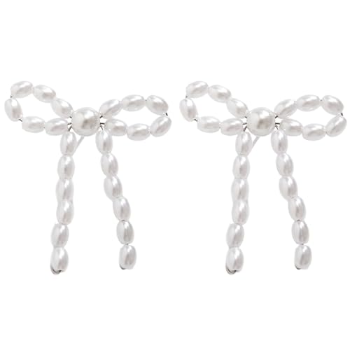 AOOOWER 1 Paar modische Schleifen-Ohrstecker, eleganter Ohrschmuck, Kunstperlen, Schleifen-Ohrstecker, 3.5*3.5cm, Imitationsperlen, Kein Edelstein von AOOOWER