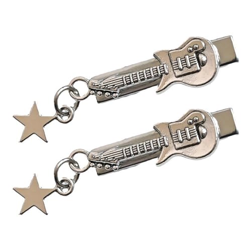 AOOOWER 1 x 2 x glänzende Gitarren-Haarnadel für Damen, Herz-/Stern-Anhänger, Haarspange, auffällig, metallisches Gefühl, Pony, Haar AOOOWER 1 x 2 x glänzende Gitarren-Haarnadel für Damen, Herz-/Stern-Anhänger, Haarspange, auffällig, metallisches Gefühl, Pony, Haar von AOOOWER