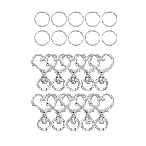 AOOOWER 10 x herzförmige Drehhaken mit Schlüsselringen, Schlüsselanhänger-Zubehör, Schmuckzubehör für Handarbeit, 35*24MM, Zinklegierung, Kein Edelstein von AOOOWER