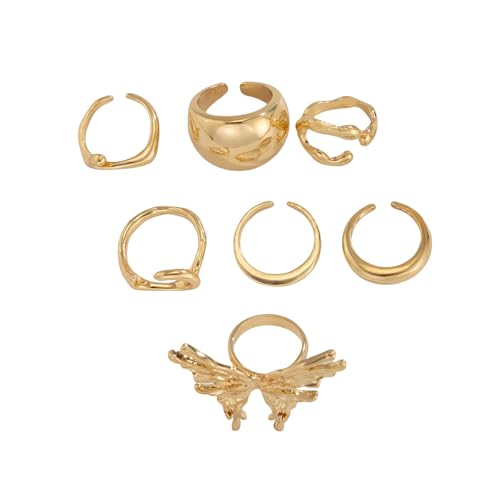 AOOOWER 7-teiliges Schmetterlingsring-Set, eleganter Stil, flüssig, Lavaed, Modeschmuck, Statement-Stücke für Damen, in Hellgold, 15 cm x 10 cm x 2 cm, Metall, Kein Edelstein AOOOWER 7-teiliges Schmetterlingsring-Set, eleganter Stil, flüssig, Lavaed, Modeschmuck, Statement-Stücke für Damen, in Hellgold, 15 cm x 10 cm x 2 cm, Metall, Kein Edelstein von AOOOWER
