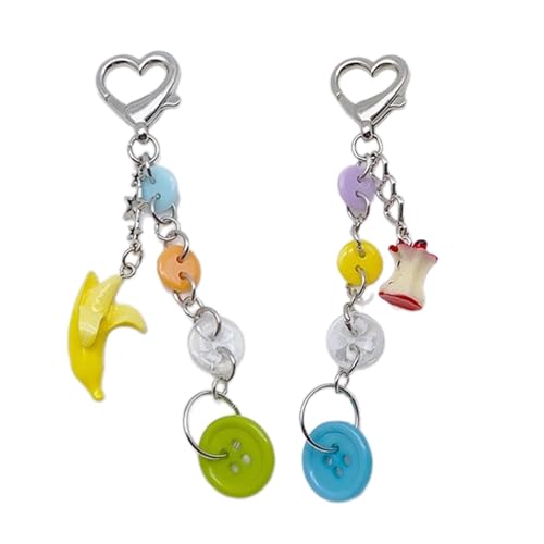 AOOOWER Bananenfrucht-Knopf-Schlüsselanhänger, schöne hängende Dekorationen, Schlüsselanhänger für Geldbörse, Tasche, Rucksack, 11,5 cm, Legierung und Harz, Kein Edelstein von AOOOWER