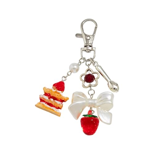 AOOOWER Bowknot Erdbeer-Stern Perlen Charm Schlüsselanhänger Zubehör Modische Schlüsselanhänger Tragbare Tasche Dekoration, 4.68x4.68in, Metalllegierung, Kein Edelstein von AOOOWER