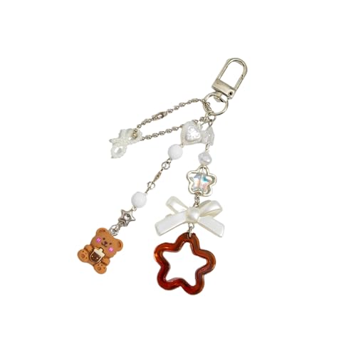 AOOOWER Bowknot Erdbeer-Stern Perlen Charm Schlüsselanhänger Zubehör Modische Schlüsselanhänger Tragbare Tasche Dekoration, 4.68x4.68in, Metalllegierung, Kein Edelstein von AOOOWER