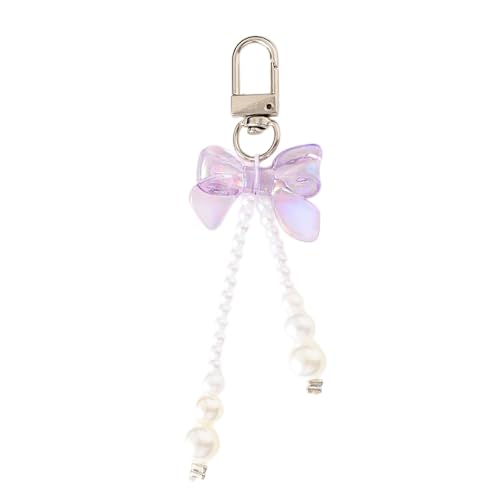 AOOOWER Bowknot Shaped Keychain Pendant Pearls Beaded Butterfly Knot Key Chain Fashionable Bow Ornament for Phones, 11 cm , Kunstperlen-Legierung, Kein Edelstein von AOOOWER