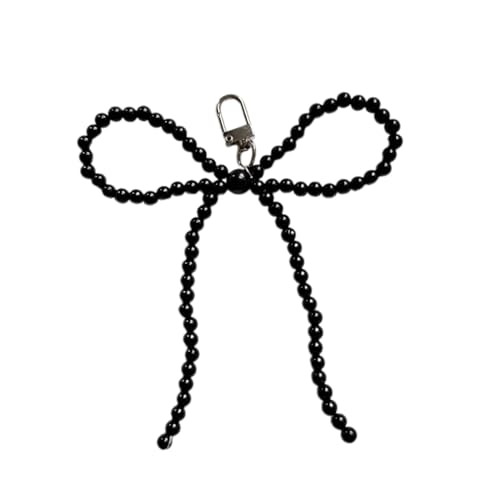 AOOOWER Bowknot Shaped Keychain Pendant Pearls Beaded Butterfly Knot Key Chain Fashionable Bow Ornament for Phones, 13 cm, Kunstperlen-Legierung, Kein Edelstein von AOOOWER