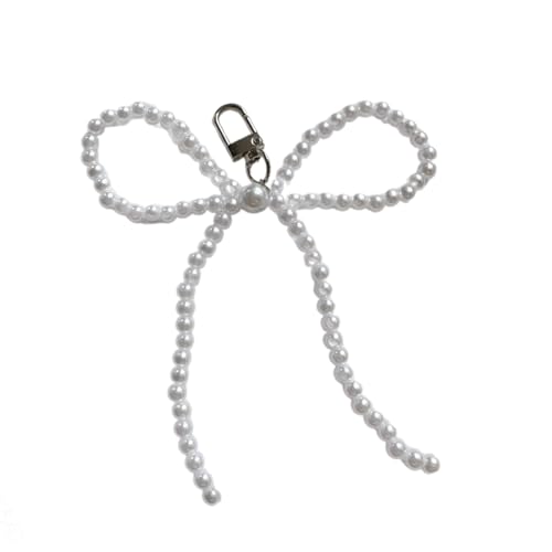 AOOOWER Bowknot Shaped Keychain Pendant Pearls Beaded Butterfly Knot Key Chain Fashionable Bow Ornament for Phones, 13 cm, Kunstperlen-Legierung, Kein Edelstein von AOOOWER