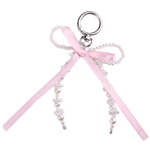 AOOOWER Bowknot Shaped Keychain Pendant Pearls Beaded Butterfly Knot Key Chain Fashionable Bow Ornament for Phones Car Key, 15 cm, Legierung und Kunststoff, Kein Edelstein von AOOOWER
