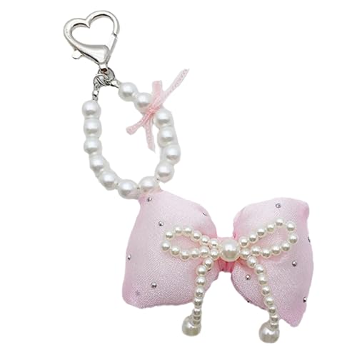 AOOOWER Bunter Schlüsselanhänger mit Kunstperlen und Schmetterling, stilvolle Schleife, Schlüsselanhänger, Geldbörse, Kamera, 14.2cm, Baumwollfüllung + Imitationsperle + Metall, Kein Edelstein von AOOOWER