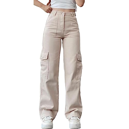 AOOOWER Cooler, heißer Mädchen-Overall für Damen, locker, einfarbig, Freizeit, weites Bein, Taschen, Kordelzug, Hose für Damen im Alltag, Apricot Pink, M von AOOOWER