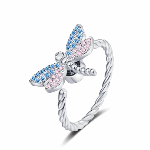 AOOOWER Drehbare Libellenringe mit Strasssteinen, für Damen, Zirkon, Libellen, Anti-Stress, offene Ringe, Schmuck von AOOOWER
