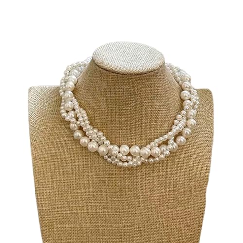 AOOOWER Elegante Damen-Halskette mit Perlen, Modeschmuck, zarte mehrschichtige Perlen, Halskette für modebewusste Personen von AOOOWER