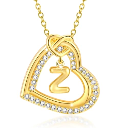 AOOOWER Elegante Herz-Halskette mit Zirkoniasteinen zeigt Ihre einzigartigen Initialen-Designs von AOOOWER