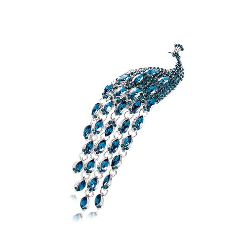 AOOOWER Elegante Pfauenbrosche mit langem Schwanz, Kristall, Partyschmuck, elegante Anstecknadel, Legierung, Textur für Hochzeit, Size Approx. 1.57x5.51inch4x14cm, Metall, Ohne Edelstein AOOOWER Elegante Pfauenbrosche mit langem Schwanz, Kristall, Partyschmuck, elegante Anstecknadel, Legierung, Textur für Hochzeit, Size Approx. 1.57x5.51inch4x14cm, Metall, Ohne Edelstein von AOOOWER