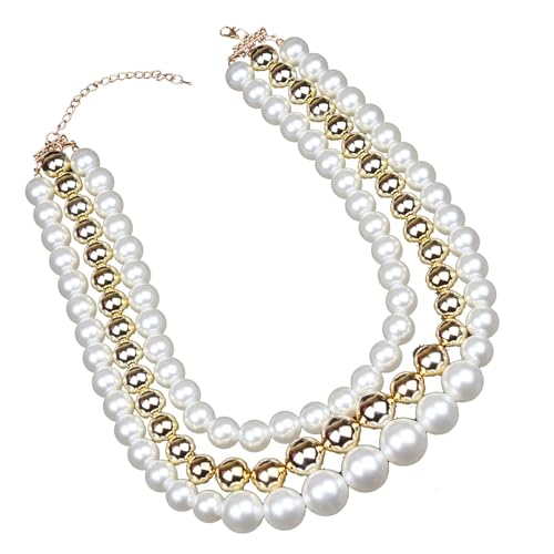 AOOOWER Elegante mehrschichtige Halskette mit Kunstperlen, stilvolles und trendiges Accessoire für Partys, Festivals oder Freizeitkleidung, Kunstperlen AOOOWER Elegante mehrschichtige Halskette mit Kunstperlen, stilvolles und trendiges Accessoire für Partys, Festivals oder Freizeitkleidung, Kunstperlen von AOOOWER
