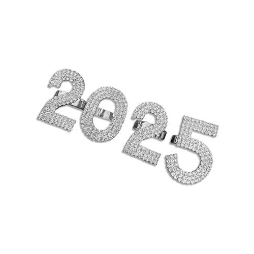 AOOOWER Eleganter 2025 Jahr Ring mit Strass Einstellbare Größe Offener Ring für Partys von AOOOWER