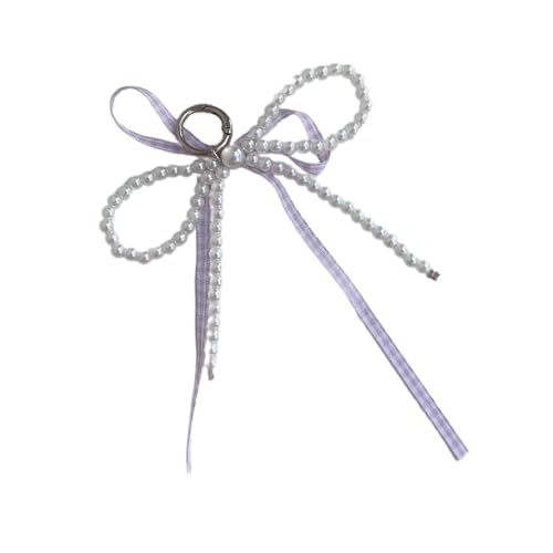 AOOOWER Eleganter Perlenband-Schleifenanhänger, Schlüsselanhänger, schöne hängende Dekorationen für Geldbörse, Tasche, Rucksack, 12 cm, Kunstperlen, Kein Edelstein von AOOOWER