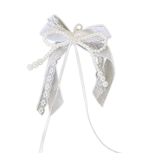 AOOOWER Eleganter Schlüsselanhänger mit Perlen, Handy-Anhänger, einzigartiger Schlüsselanhänger, Schleife, Taschenanhänger, Zubehör für Geldbörse, 20x12cm, Legierung Imitation Perle Kristall, Kein von AOOOWER