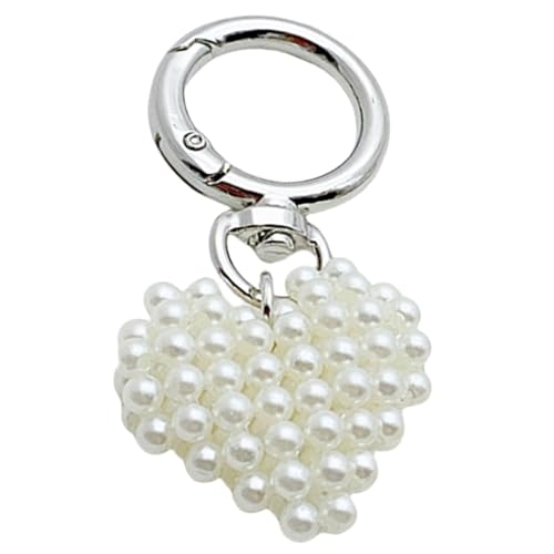 AOOOWER Eleganter Schlüsselanhänger mit Perlen und Herzanhänger, attraktive Perlen, Herz-Schlüsselanhänger, elegante Tasche und Geldbörse, Accessoire für Damen, 3cm6.5cm, Kunstperle + hängende von AOOOWER